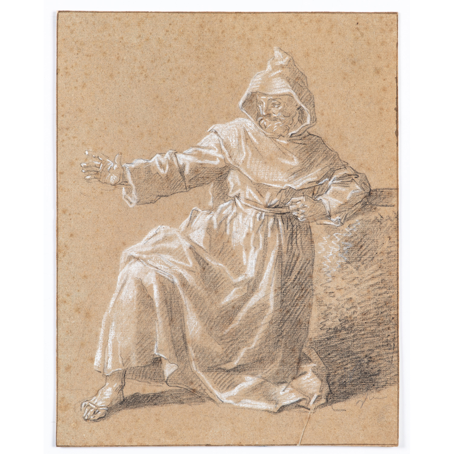 Etienne JEAURAT (Vermenton 1699 - Versailles 1789) A monk praying, reaching...