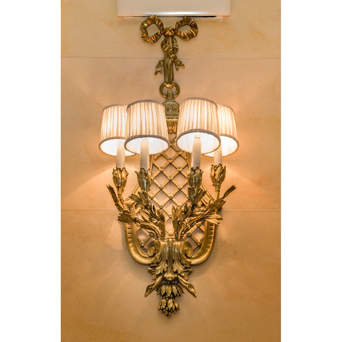 Pair Of Four Light Ormolu Wall Lamps Lyra Model H 108 Cm