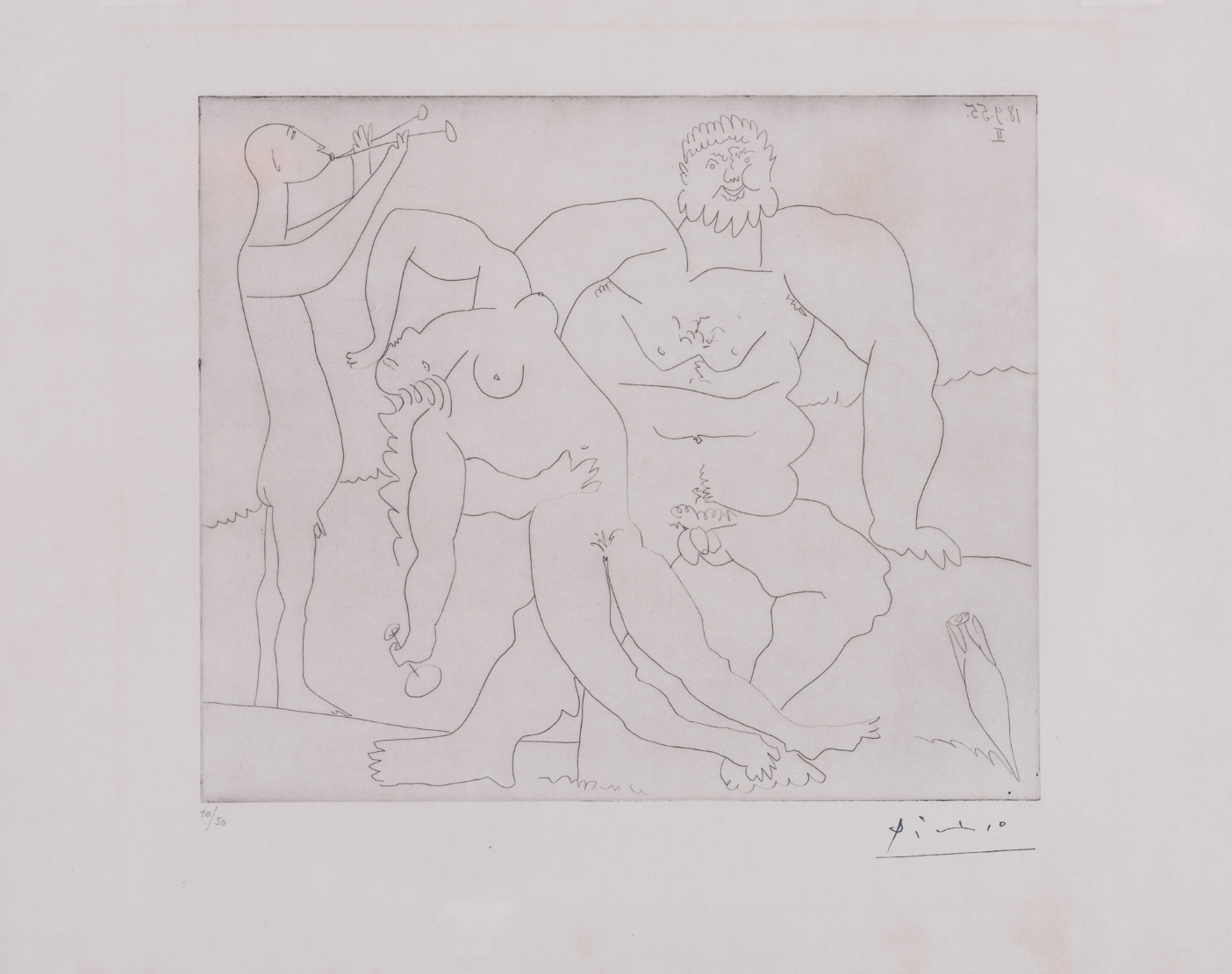 Pablo Picasso (1881-1973) Homme nu avec femme ivre et jeune flûtiste, 1955